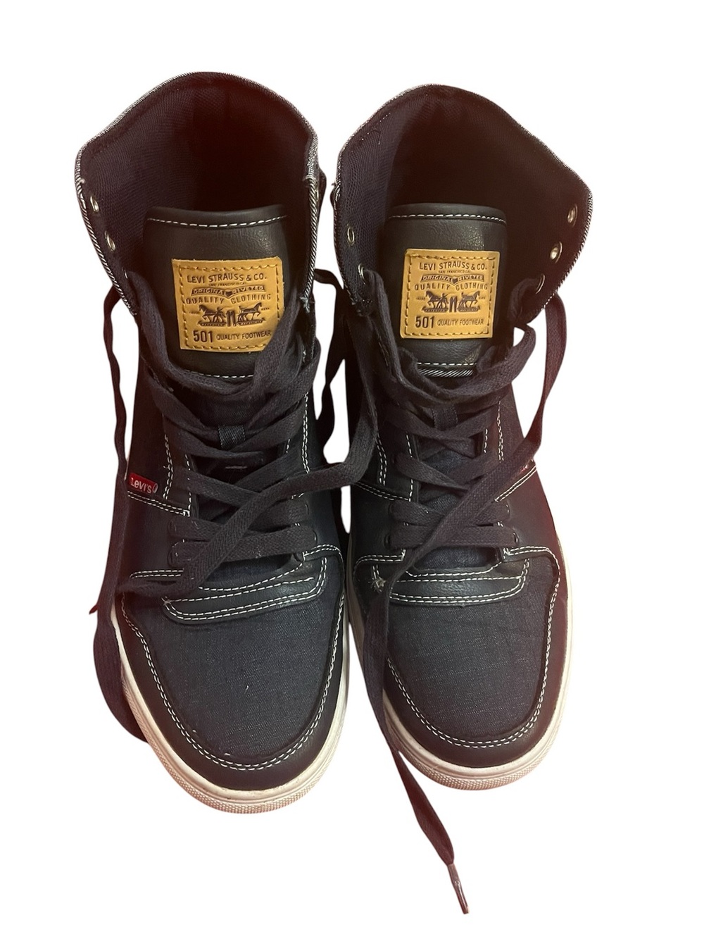 Levi's Men's Black High-Top Canvas Sneakers with Tan Logo Patch